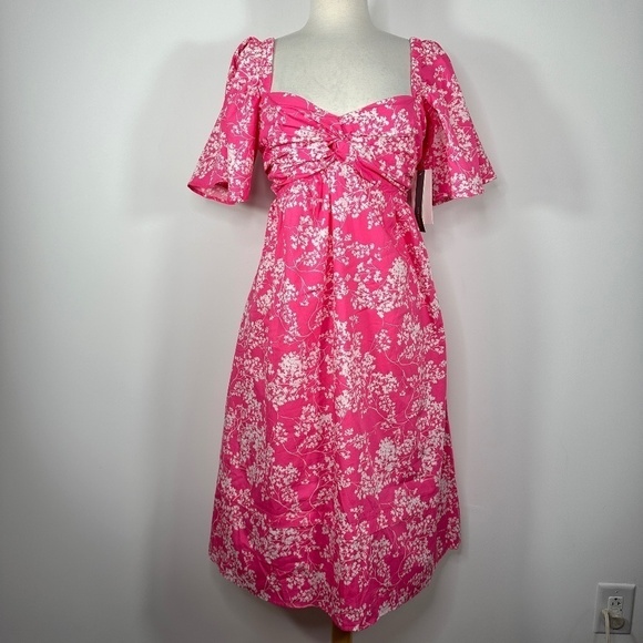 NWT Peter Som for Anthropologie Pink White Floral Midi Dress Women's size Small - Picture 2 of 14
